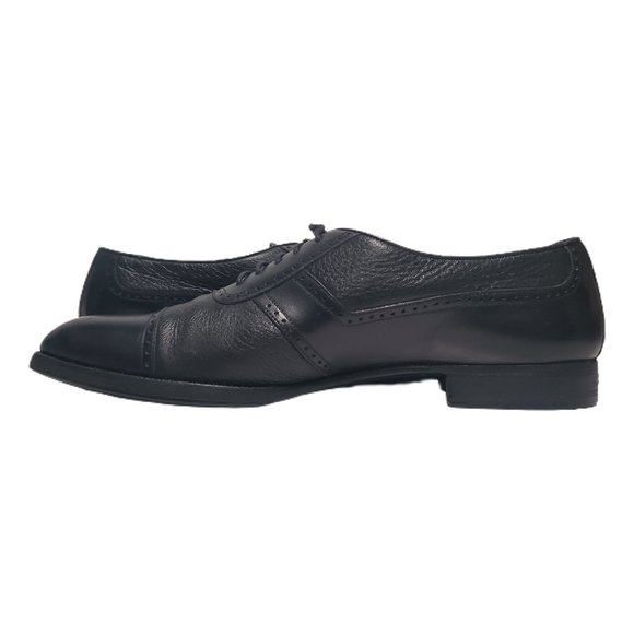 PETER HUBER Dress Shoes Mens 9.5 Black Leather Cap Toe Derby Vibram Sole Italy main image 4